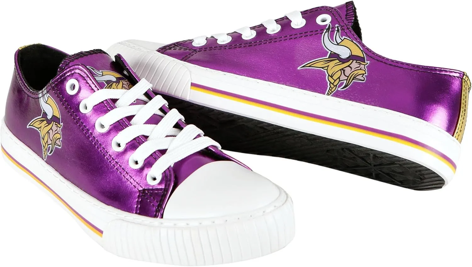 FOCO Women's NFL Team Logo Metallic Ladies Fashion Low Top Canvas Sneakers Shoes