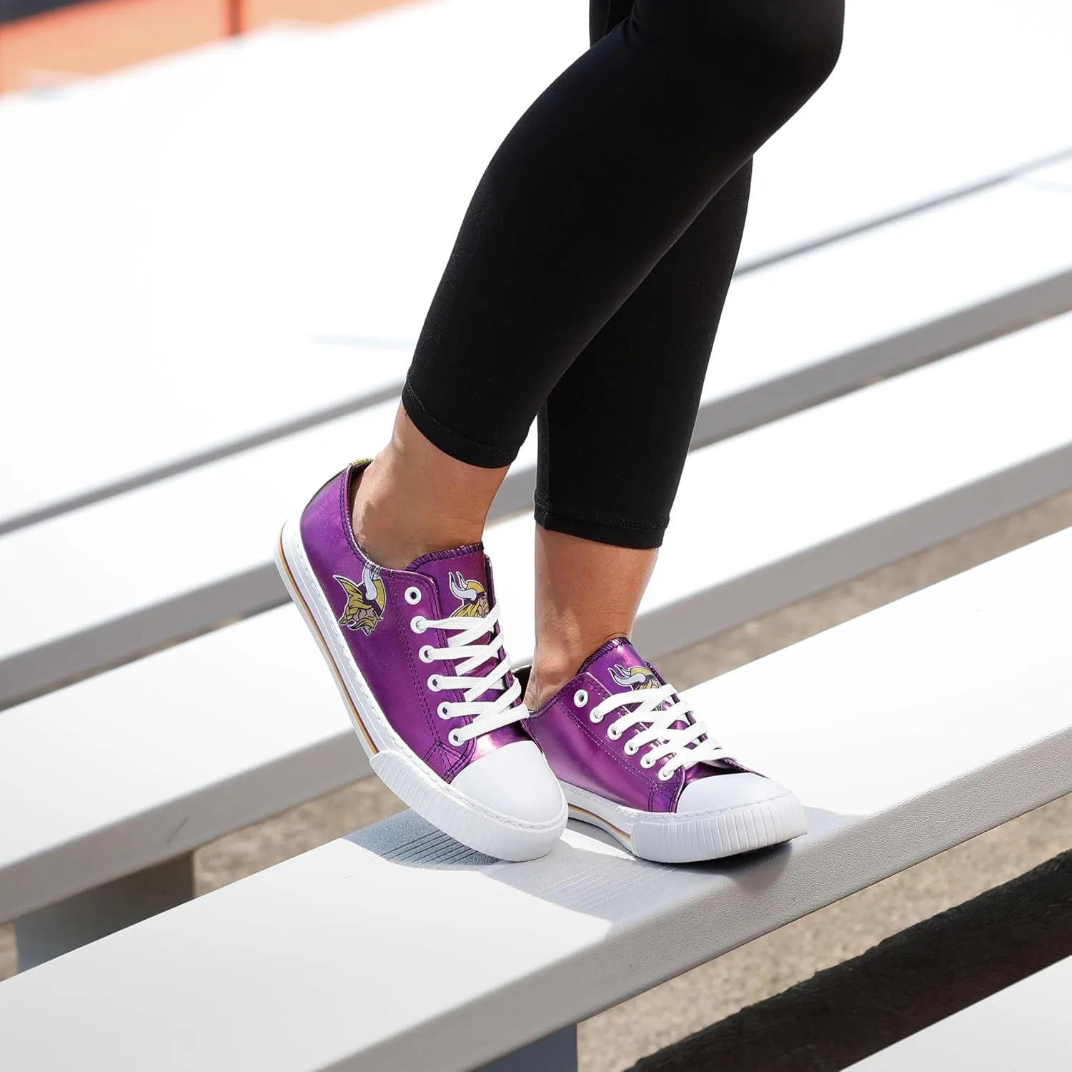 FOCO Women's NFL Team Logo Metallic Ladies Fashion Low Top Canvas Sneakers Shoes