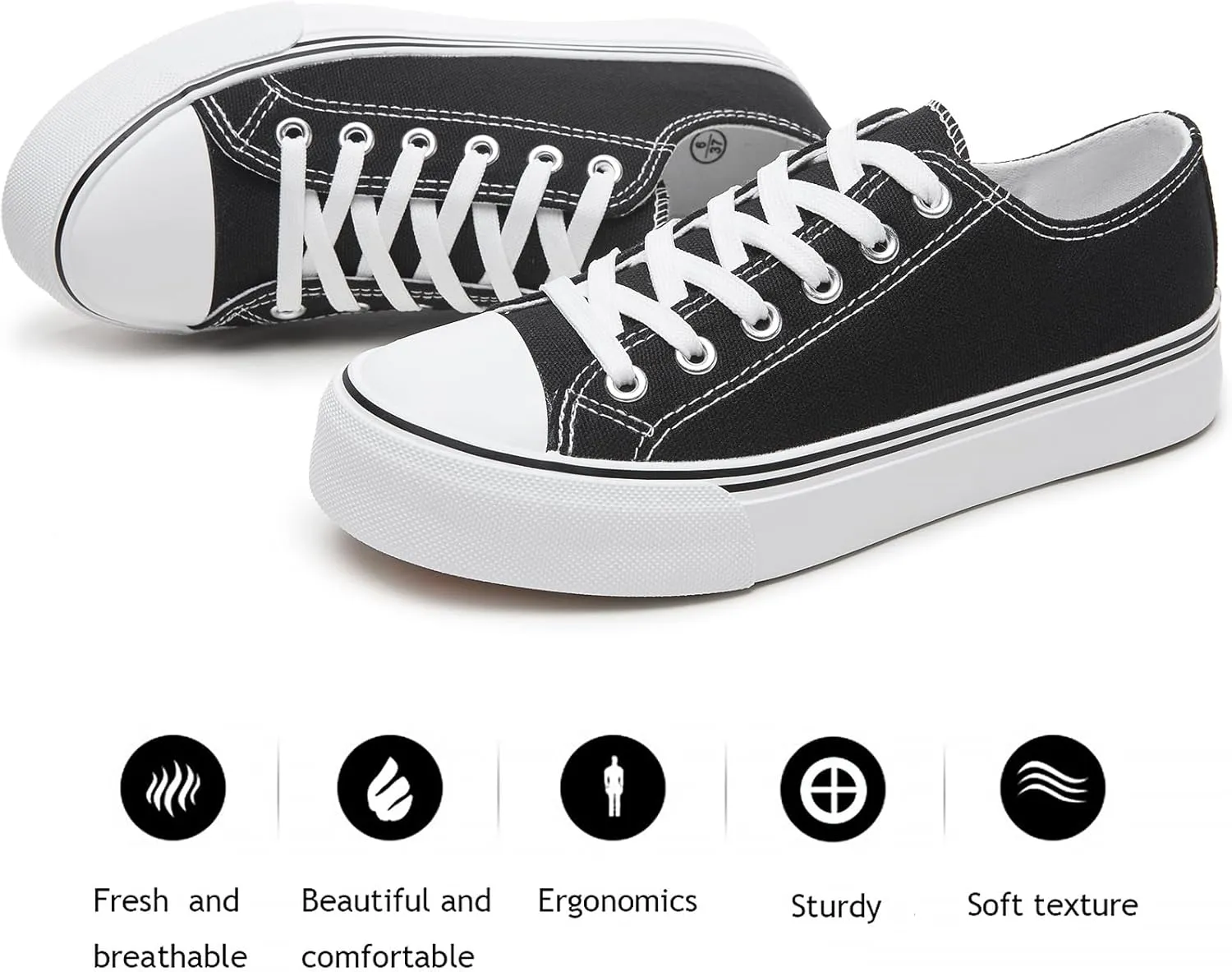 FRACORA Womens White Canvas Sneakers Low Top Lace Up Canvas Shoes Fashion Comfortable