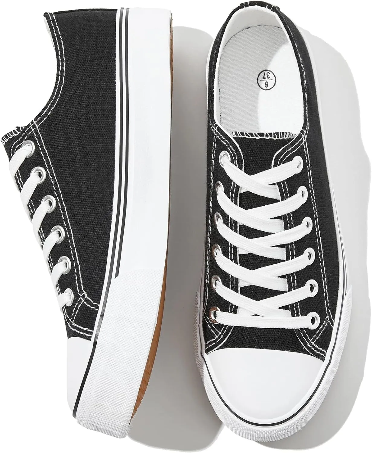 FRACORA Womens White Canvas Sneakers Low Top Lace Up Canvas Shoes Fashion Comfortable