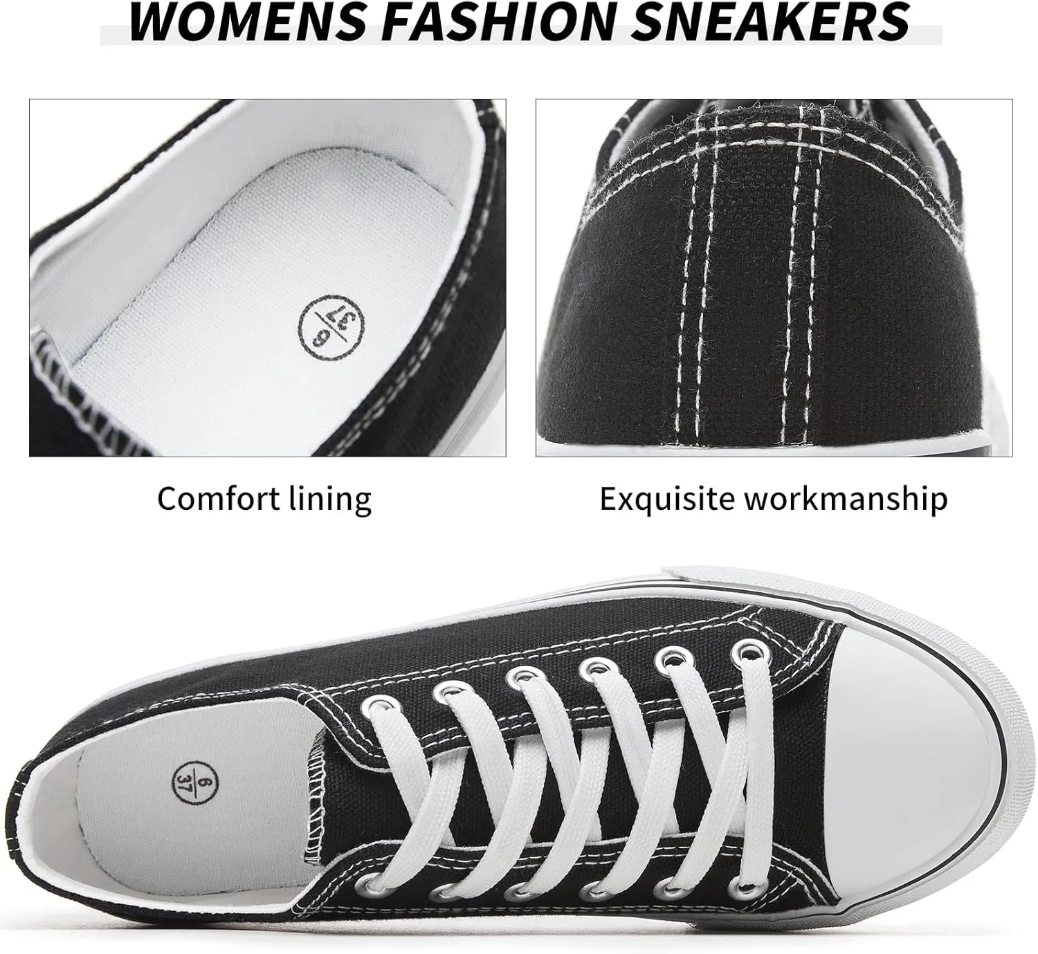 FRACORA Womens White Canvas Sneakers Low Top Lace Up Canvas Shoes Fashion Comfortable