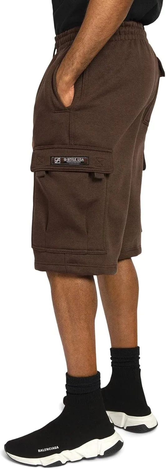 G-Style USA Men's Solid Fleece Heavyweight Cargo Shorts
