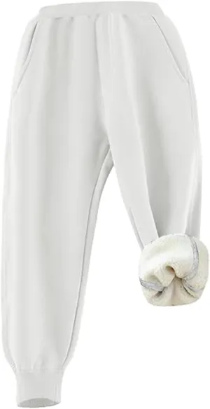 Gihuo Unisex Boys Girls Winter Warm Sherpa Lined Sweatpants Jogger