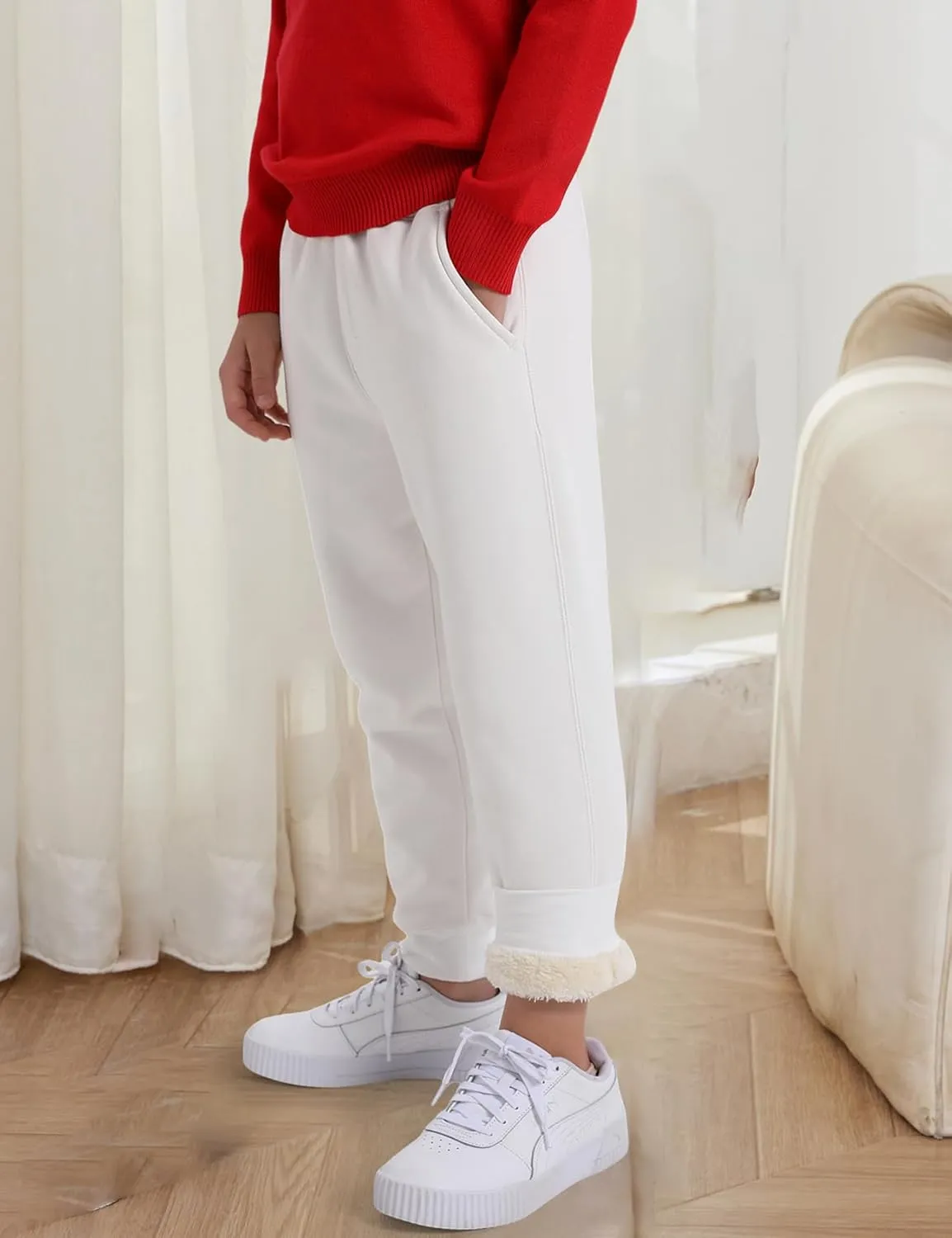 Gihuo Unisex Boys Girls Winter Warm Sherpa Lined Sweatpants Jogger