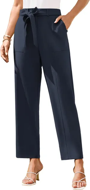 GRACE KARIN Women's Pants Business Straight Leg Cigarette Pants with Elastic Waist