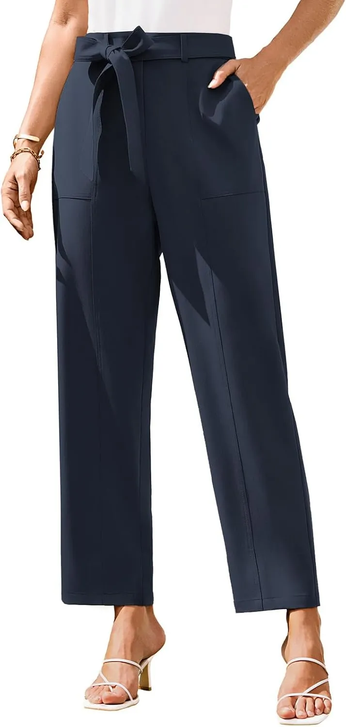 GRACE KARIN Women's Pants Business Straight Leg Cigarette Pants with Elastic Waist