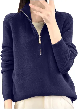 Half Zip Up Sweaters for Women Trendy 2024 Fall Long Sleeve Collared Knit Pullovers Loose Soft Sweater Tops