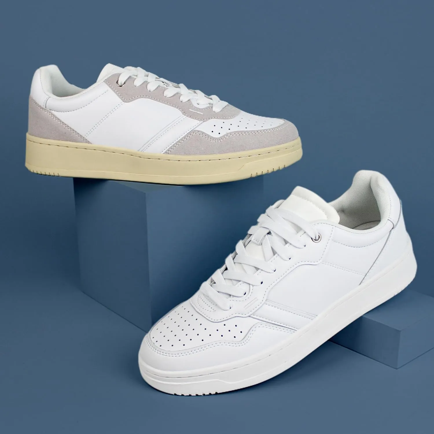 Hawkwell Men's Classic Leather Low Top Fashion Sneakers Casual Dress Sneakers Skate Tennis Basketball Style Walking Shoes