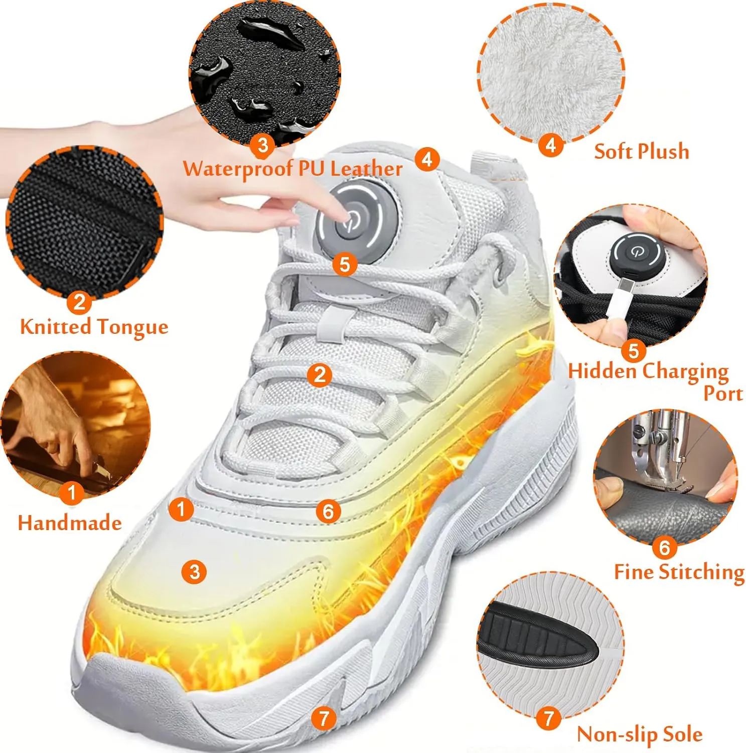 Heated Snow Boots Electric for Men and Women, Max 20H Heated Winter Sneakers Foot Warmer Rechargeable, Warm Waterproof Anti-Slip Fleece Lining Boots