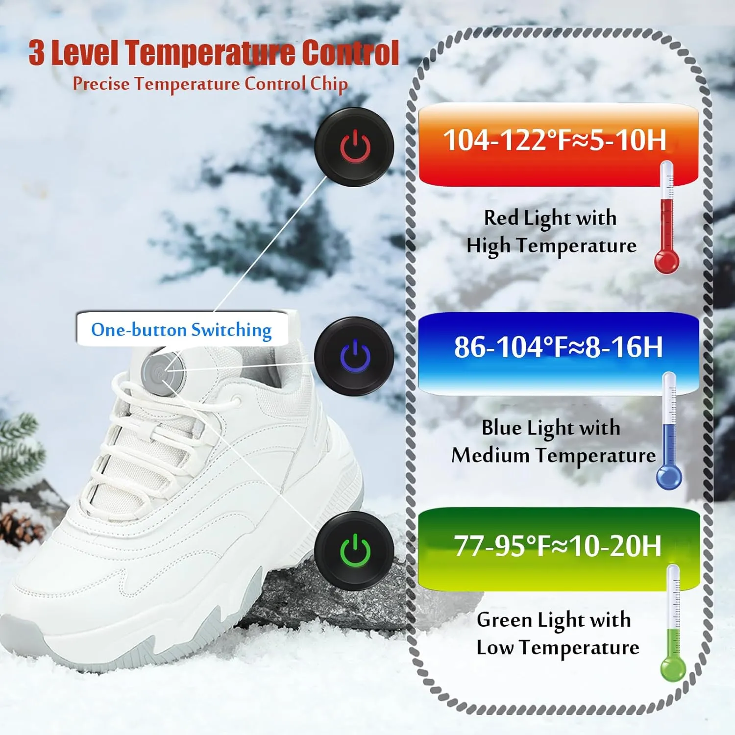 Heated Snow Boots Electric for Men and Women, Max 20H Heated Winter Sneakers Foot Warmer Rechargeable, Warm Waterproof Anti-Slip Fleece Lining Boots