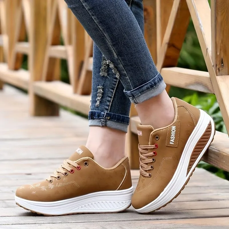 Height Increasing Platform Sneakers for Women - Low Top Running Shoes with Anti-Slip Sole