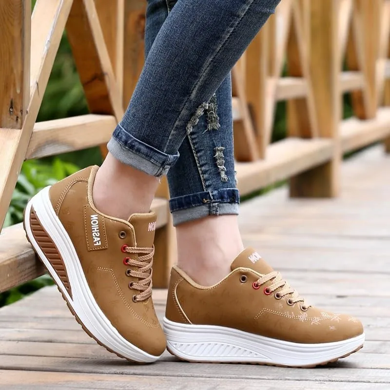 Height Increasing Platform Sneakers for Women - Low Top Running Shoes with Anti-Slip Sole