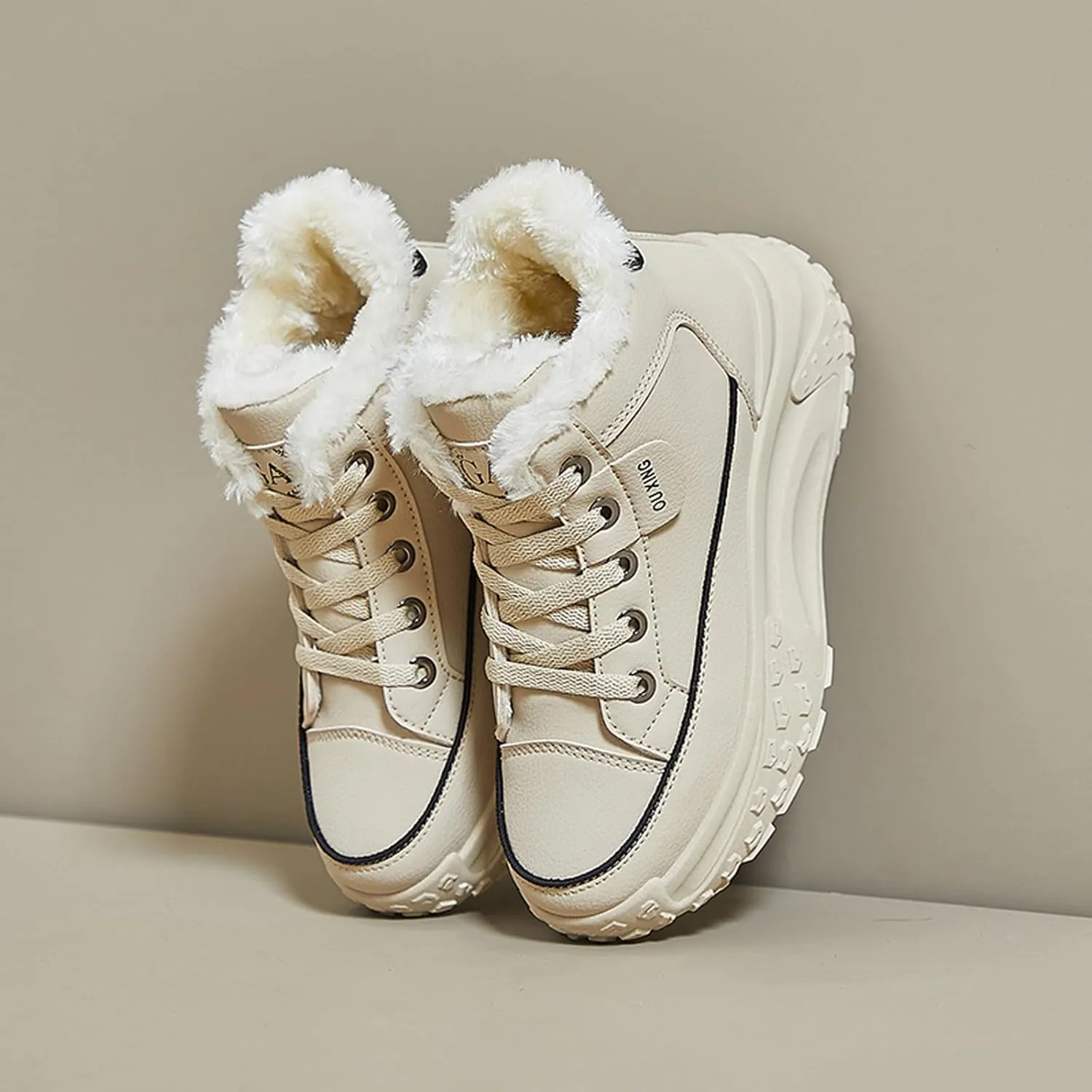 High Top Sneakers for Women Casual Winter Warm Platform Sneakers with Faux Fur Fleece Lining