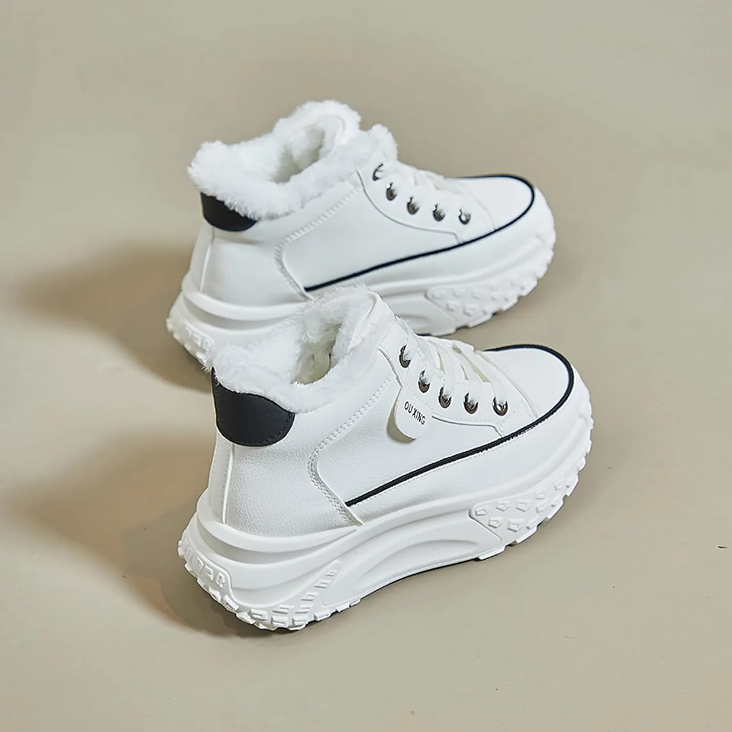 High Top Sneakers for Women Casual Winter Warm Platform Sneakers with Faux Fur Fleece Lining