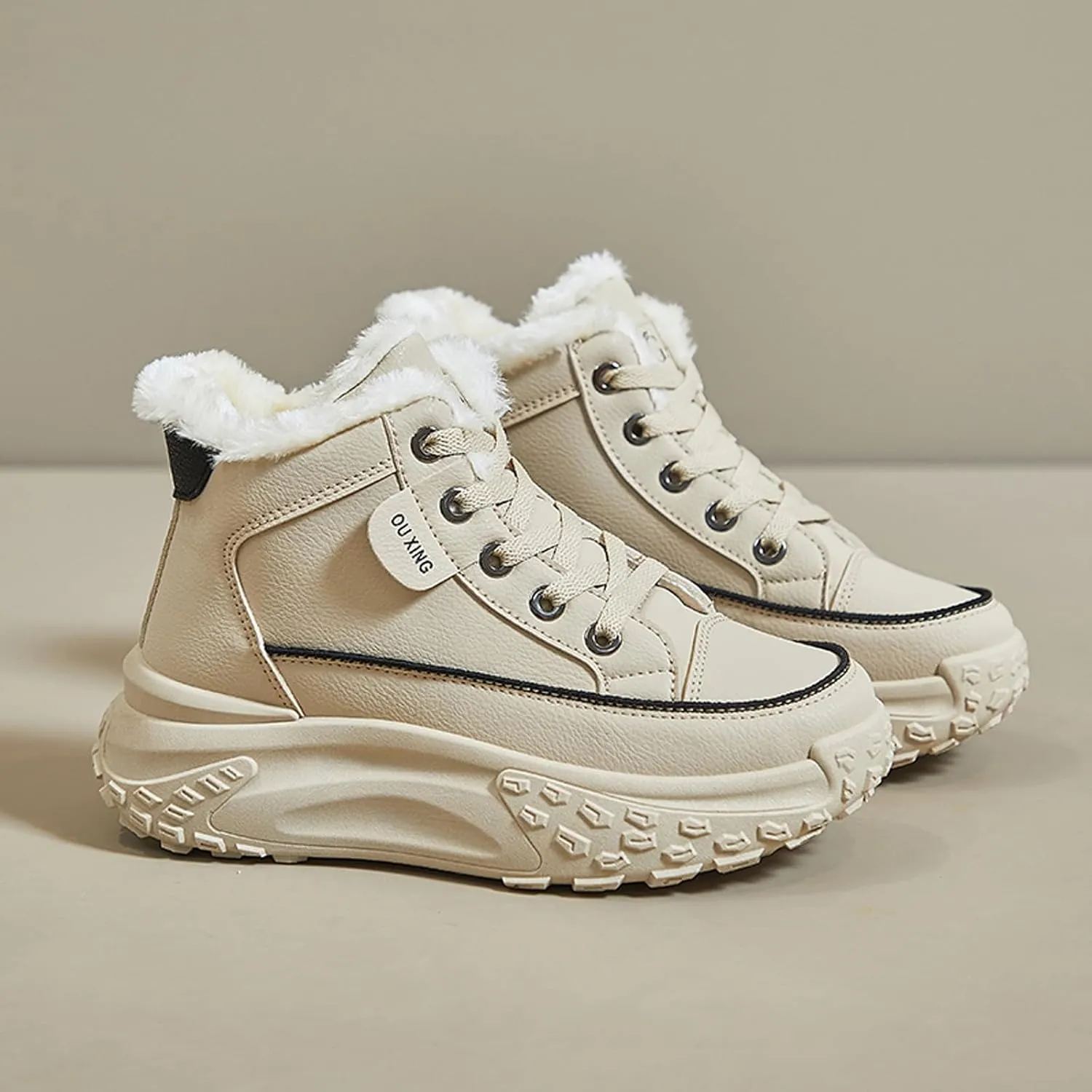 High Top Sneakers for Women Casual Winter Warm Platform Sneakers with Faux Fur Fleece Lining