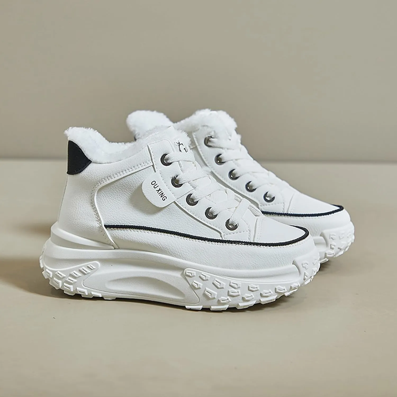 High Top Sneakers for Women Casual Winter Warm Platform Sneakers with Faux Fur Fleece Lining