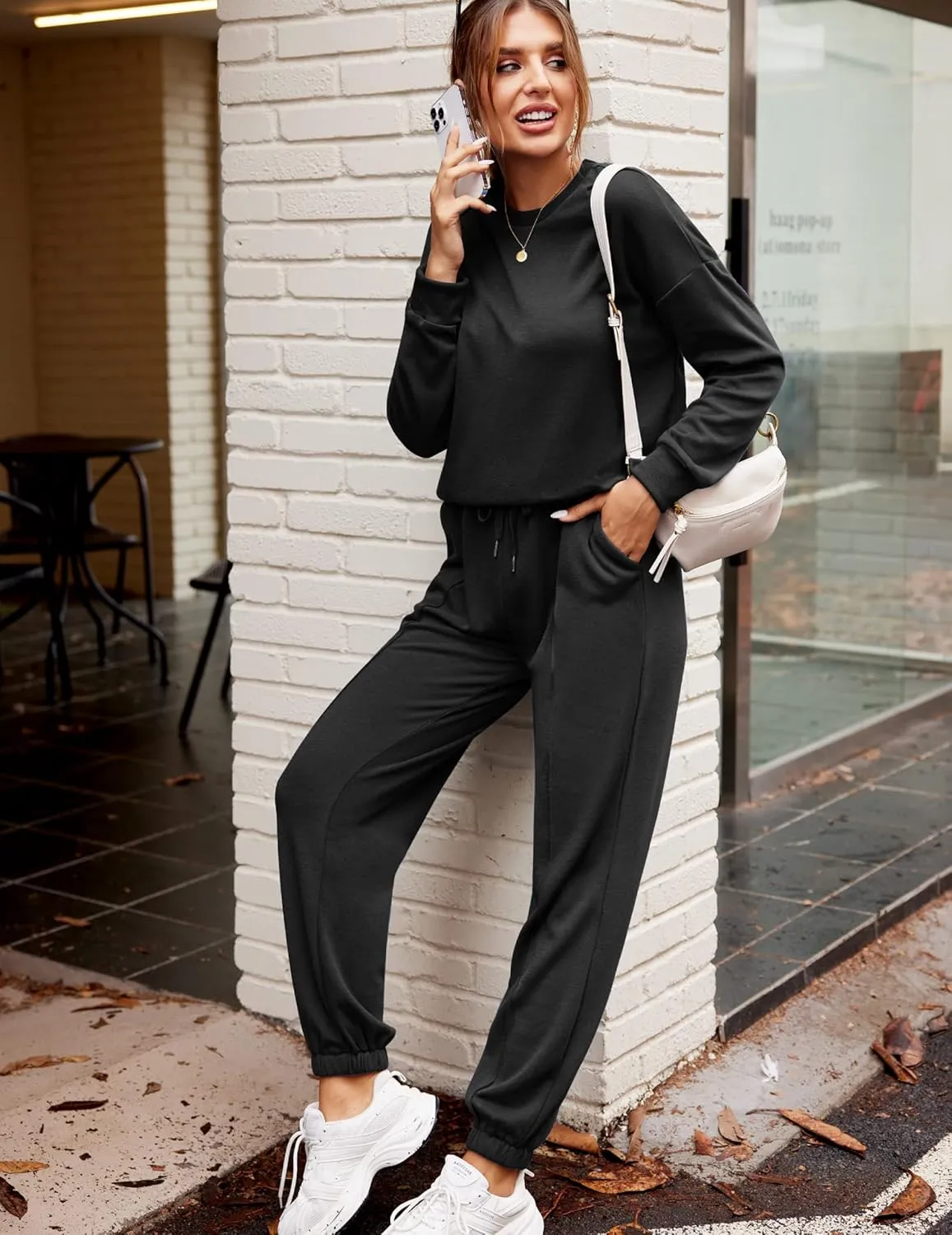 HOTOUCH Fleece Sweatsuit 2 Piece Outfit Winter Sherpa Lined Tracksuit Warm Up Suits Thick Sweatshirt and Sweatpants Sets