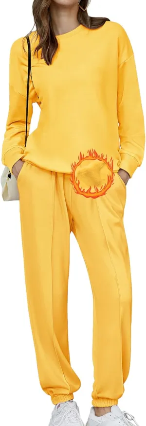 HOTOUCH Fleece Sweatsuit 2 Piece Outfit Winter Sherpa Lined Tracksuit Warm Up Suits Thick Sweatshirt and Sweatpants Sets