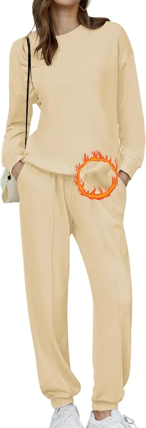 HOTOUCH Fleece Sweatsuit 2 Piece Outfit Winter Sherpa Lined Tracksuit Warm Up Suits Thick Sweatshirt and Sweatpants Sets