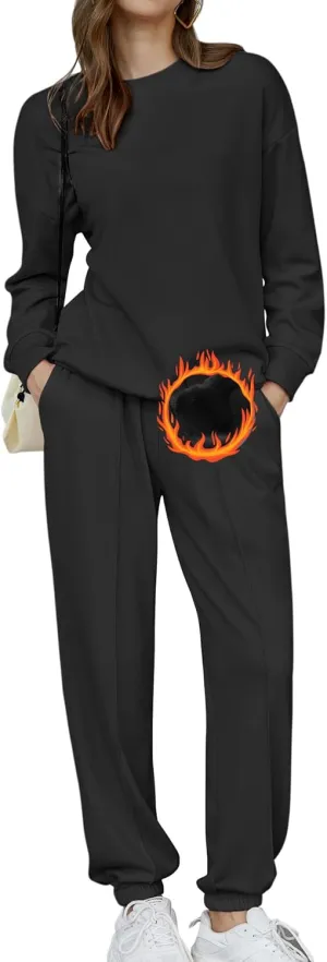 HOTOUCH Fleece Sweatsuit 2 Piece Outfit Winter Sherpa Lined Tracksuit Warm Up Suits Thick Sweatshirt and Sweatpants Sets