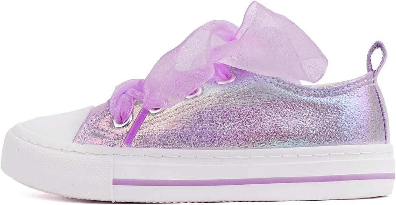 HugRain Little Girls Kids Classic Sparkle Low Top Lace Up Sneakers Walking Shoes