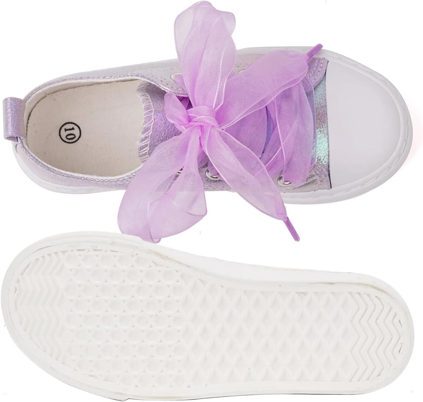 HugRain Little Girls Kids Classic Sparkle Low Top Lace Up Sneakers Walking Shoes