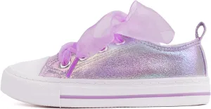 HugRain Little Girls Kids Classic Sparkle Low Top Lace Up Sneakers Walking Shoes
