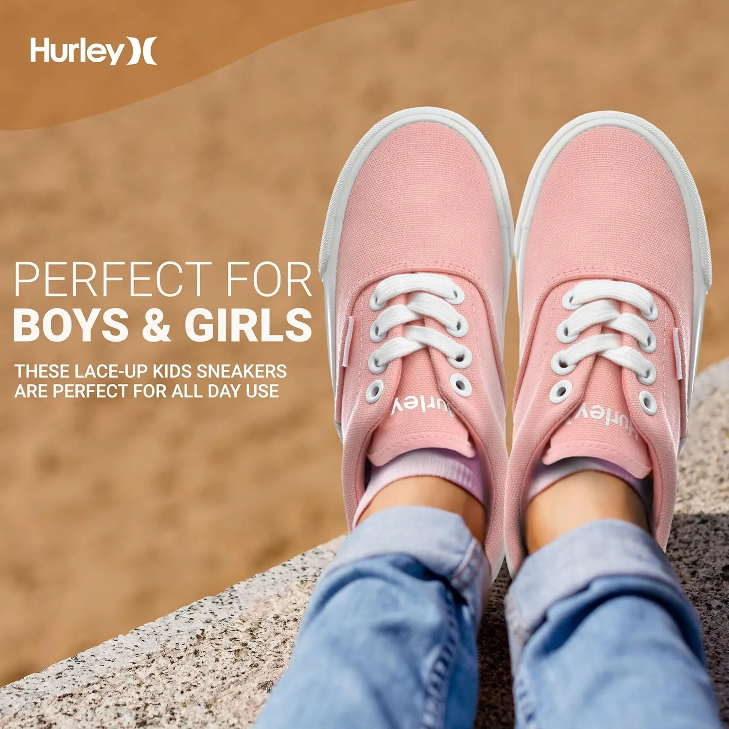 Hurley Marley Kids Lace Up Canvas Sneakers – Low Cut Skateboarding Shoes for Kids, Sports Shoes for Boys and Girls