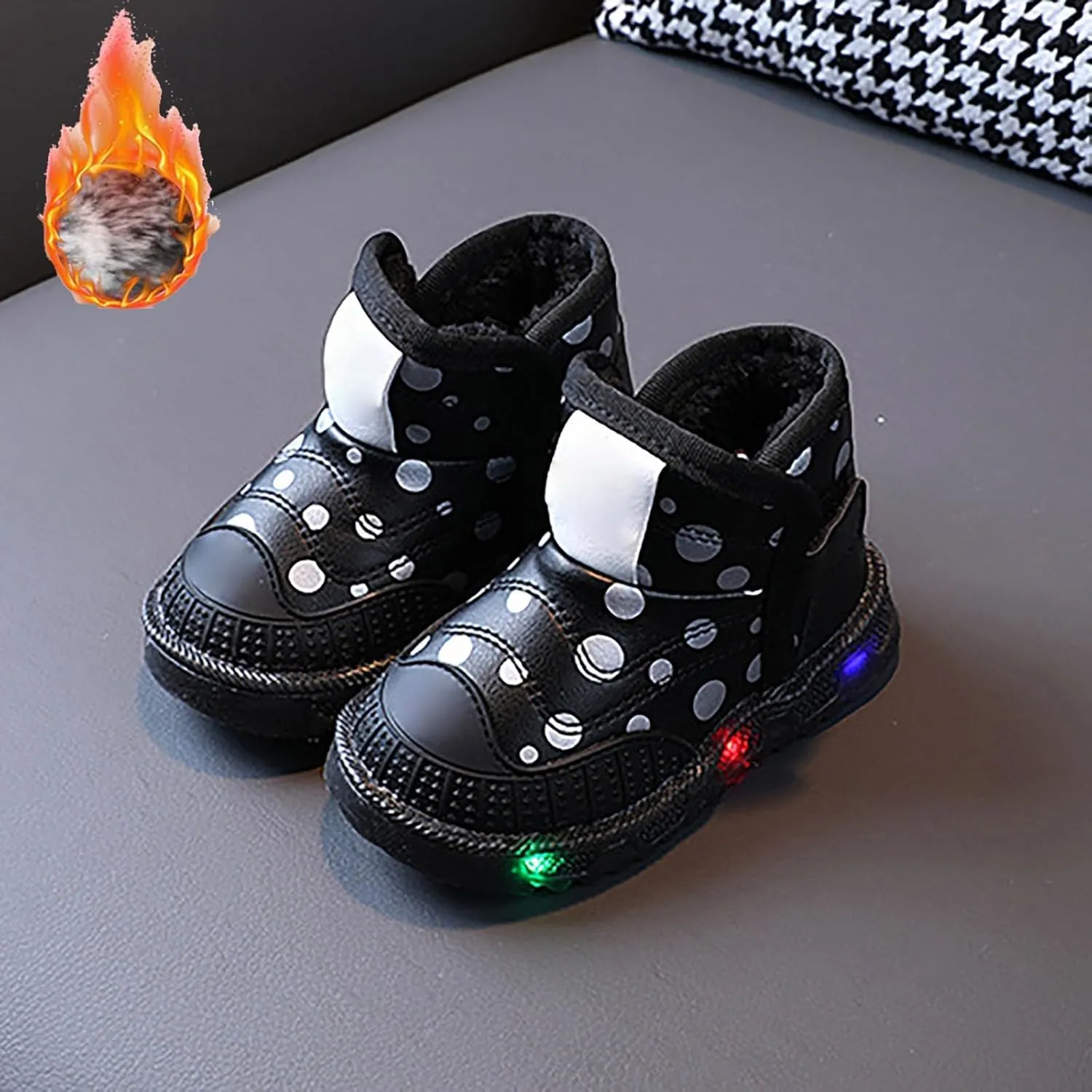 Infant Boys Girls Thicken High Top Luminous Sneakers Fleece Plush Soft Lightweight Glowing Trainer Light Up Shoes