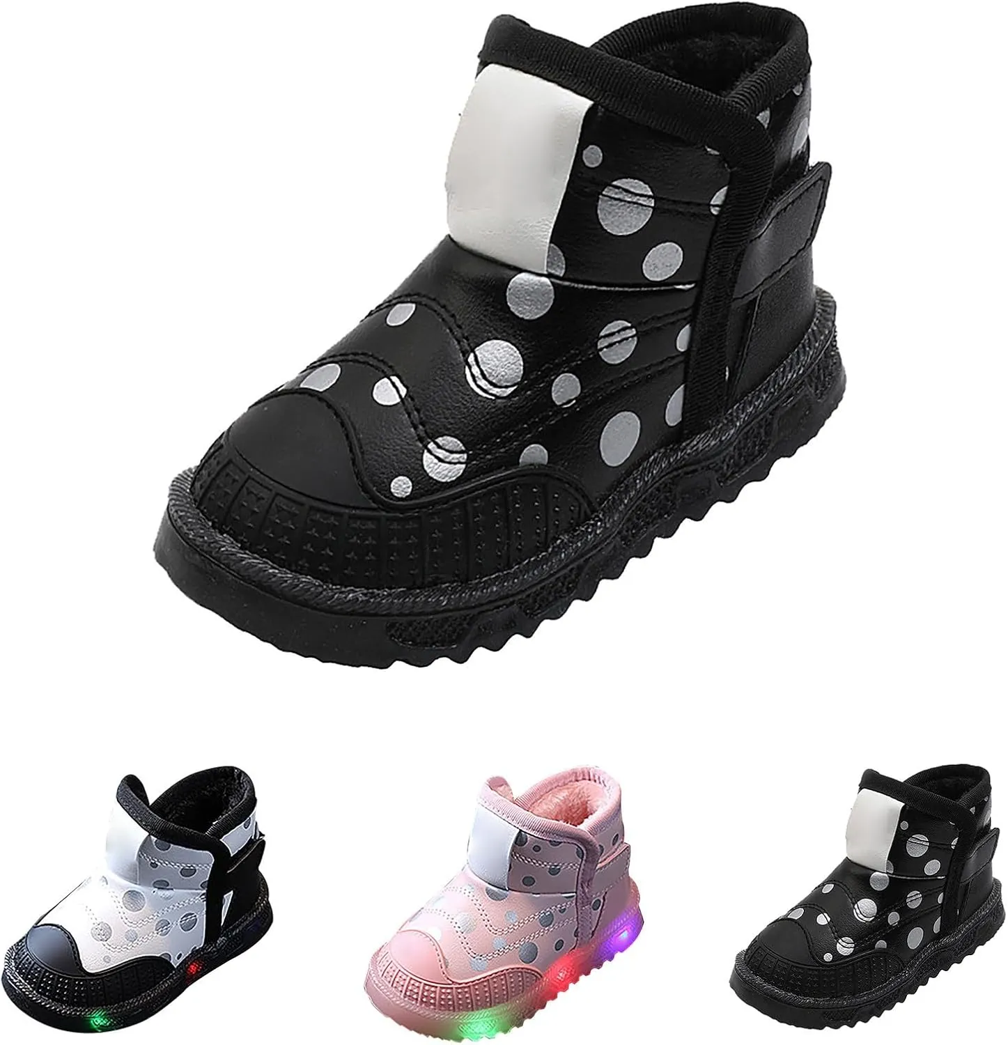Infant Boys Girls Thicken High Top Luminous Sneakers Fleece Plush Soft Lightweight Glowing Trainer Light Up Shoes