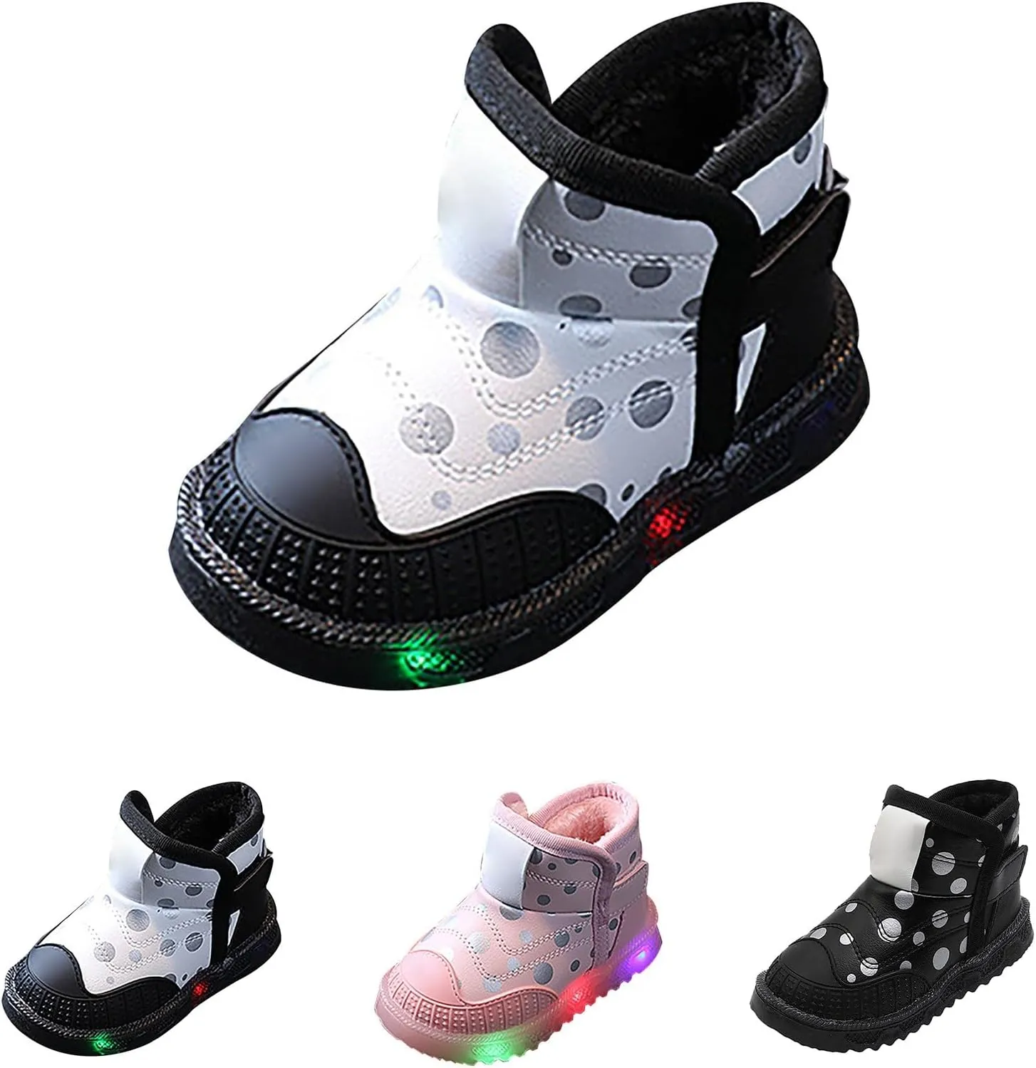 Infant Boys Girls Thicken High Top Luminous Sneakers Fleece Plush Soft Lightweight Glowing Trainer Light Up Shoes