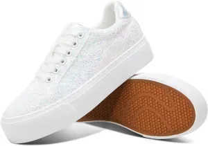 Jeekopeg Glitter Platform Sneakers Women Casual Sequin Sparkly Shoes Bling Thick Sole Walking Shoes Shiny Sequin Wedding Sneakers for Lady