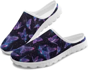 Jeiento Womens Butterfly Pattern Mules Shoes Breathable Mesh Walking Sneaker Comfort Flats House Slippers for Work,Travel