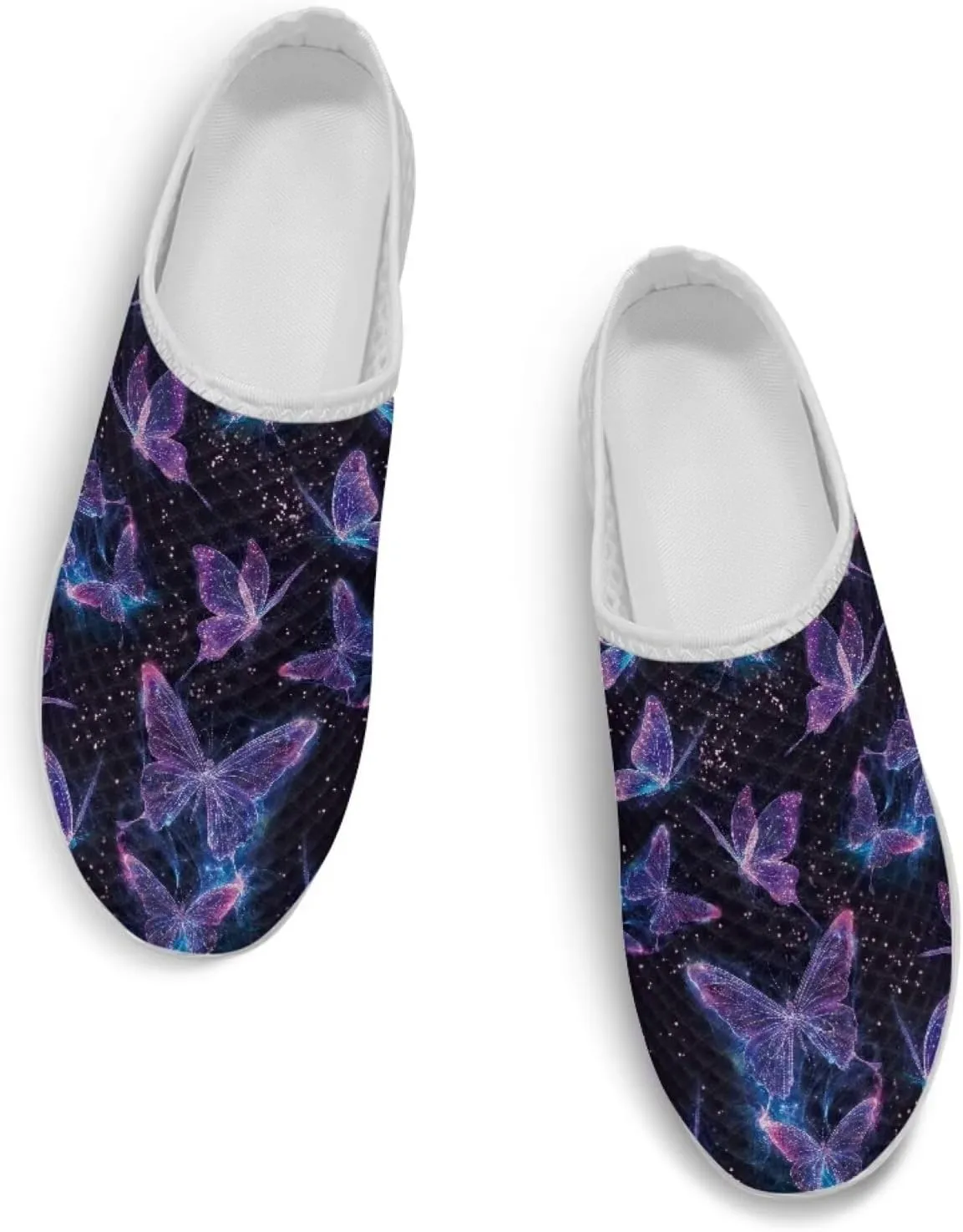 Jeiento Womens Butterfly Pattern Mules Shoes Breathable Mesh Walking Sneaker Comfort Flats House Slippers for Work,Travel