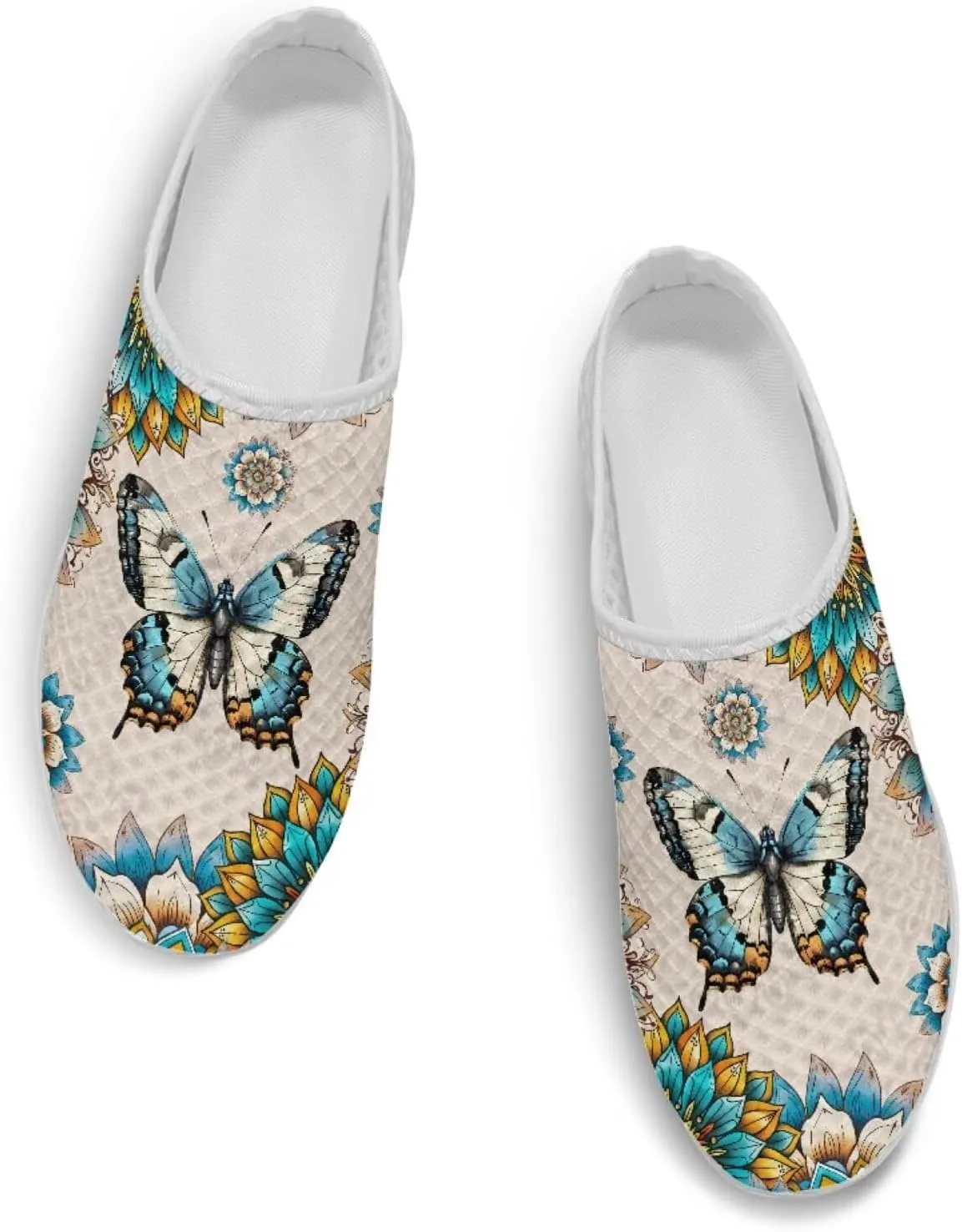 Jeiento Womens Butterfly Pattern Mules Shoes Breathable Mesh Walking Sneaker Comfort Flats House Slippers for Work,Travel