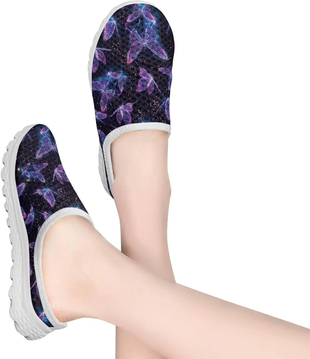 Jeiento Womens Butterfly Pattern Mules Shoes Breathable Mesh Walking Sneaker Comfort Flats House Slippers for Work,Travel