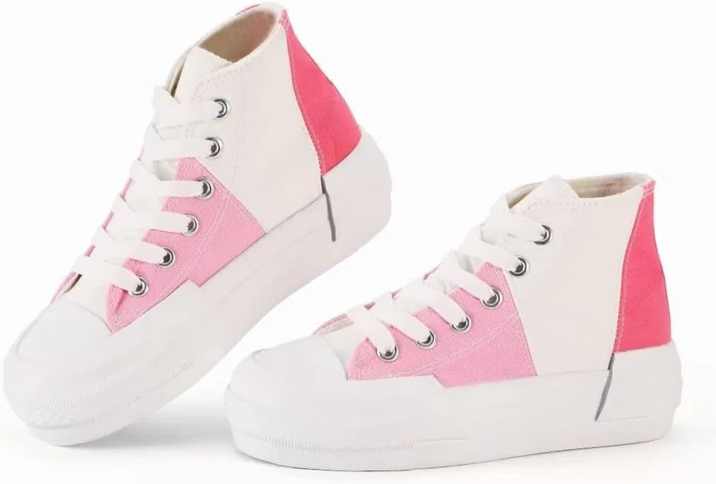 JUDIS Girls’ Platform Canvas Shoes Lace-up Fashion Sneakers Low Top and High Top Casual Shoes for Girls