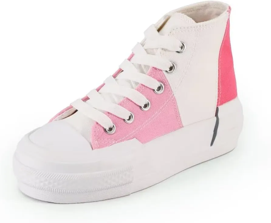 JUDIS Girls’ Platform Canvas Shoes Lace-up Fashion Sneakers Low Top and High Top Casual Shoes for Girls