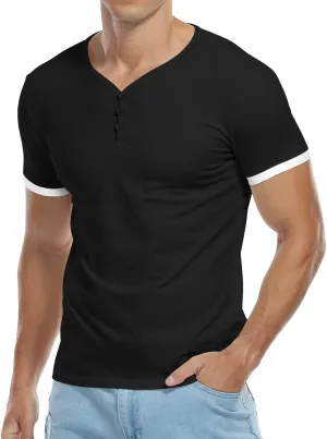 KUYIGO Men's Henley Shirts Short Long Sleeve Casual Summer Slim Fit Cotton Shirt