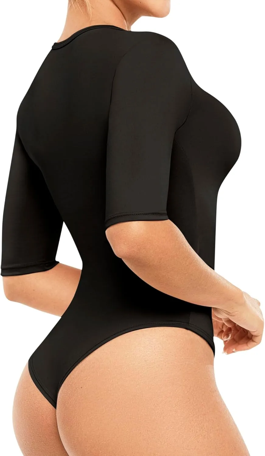 LadySlim Women’s V-Neck Half-Sleeve Bodysuit – Stretchy, Slim Fit, and Elegant Design