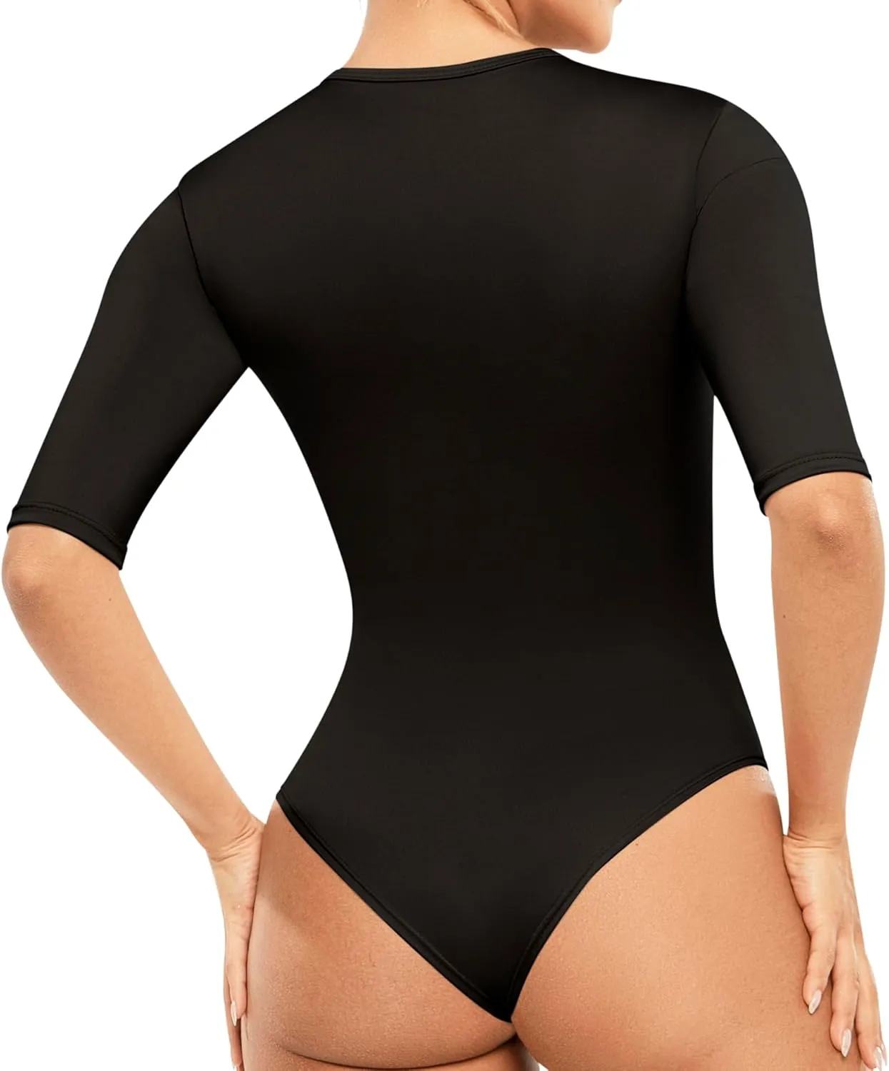 LadySlim Women’s V-Neck Half-Sleeve Bodysuit – Stretchy, Slim Fit, and Elegant Design