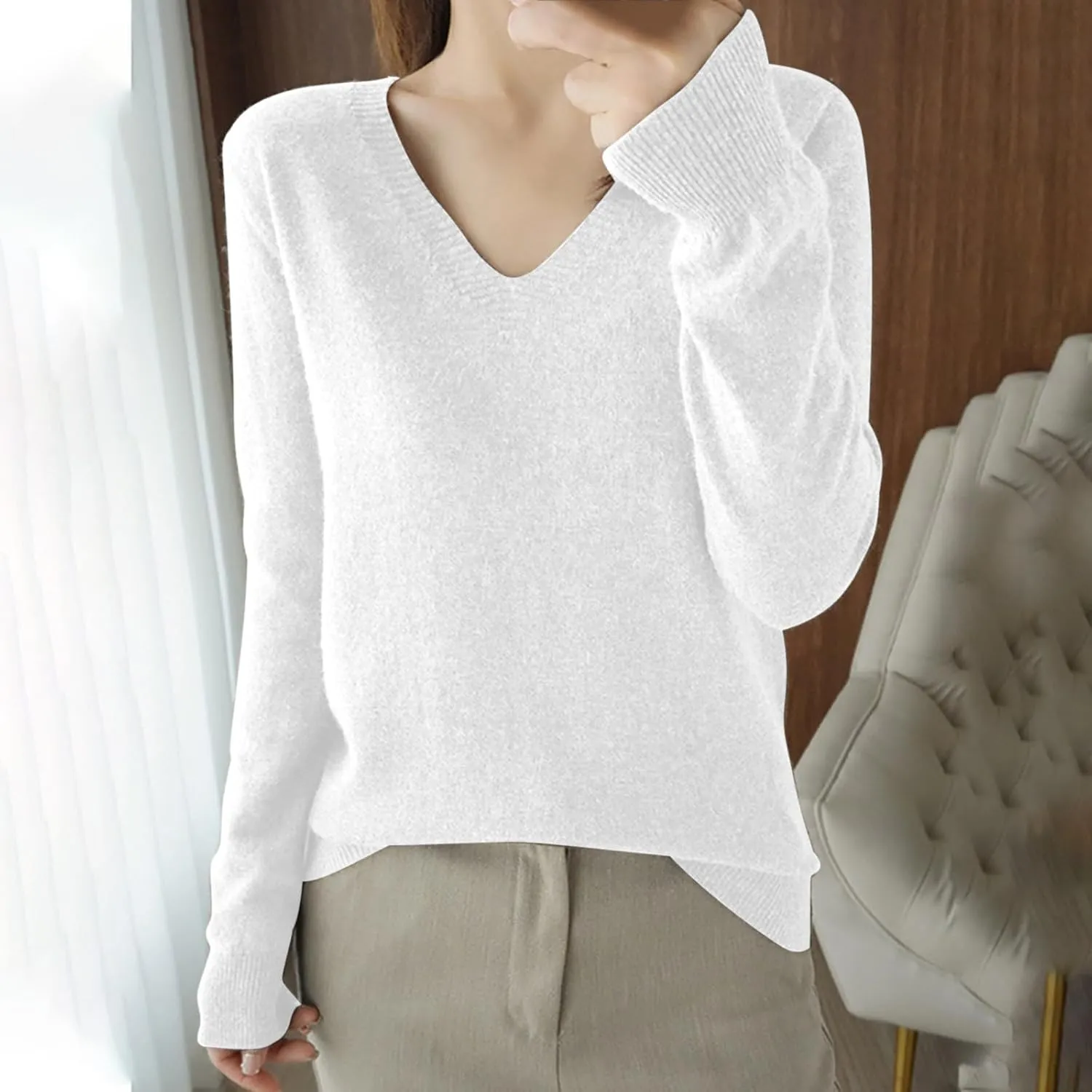 Lightweight Sweaters for Teen Girls Cute Sexy Long Sleeve v Neck Womens Pullover Sweater Loose Soft Tunic Tops