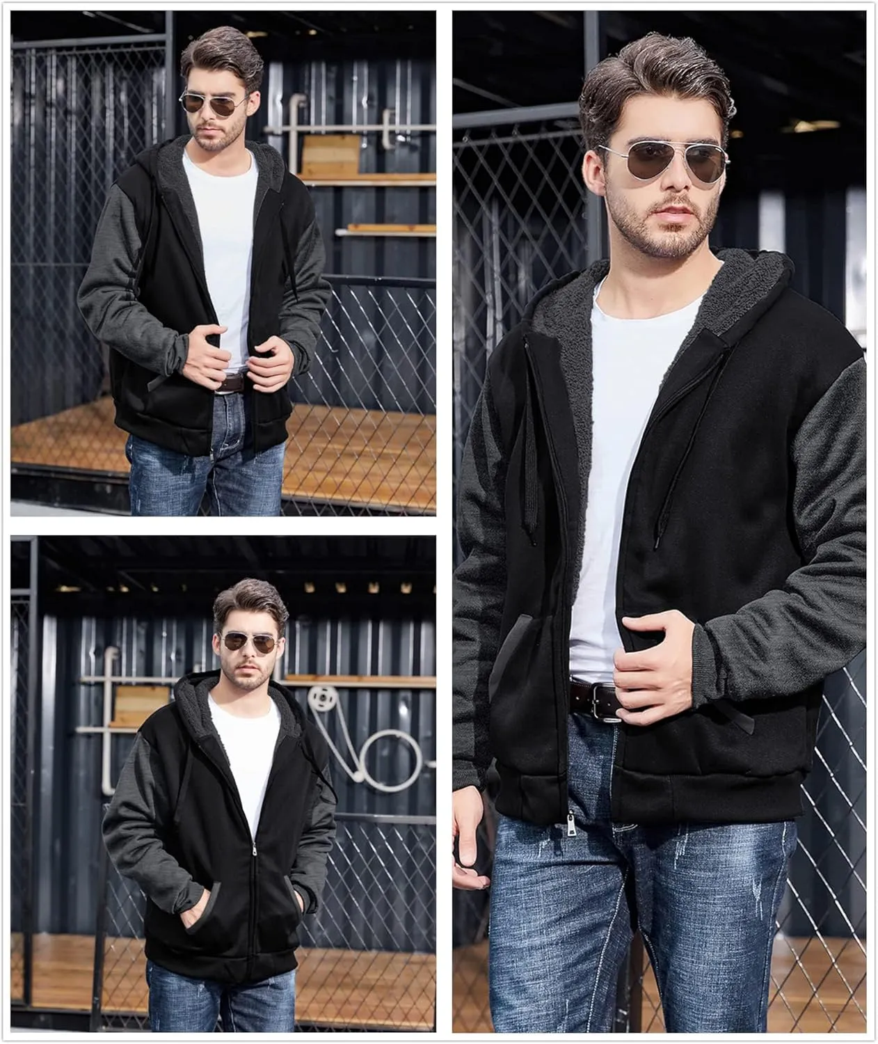 Little Beauty Hoodies for Men Zipper Jacket Fleece Sherpa Lined Winter Wool Heavyweight Sweashirts