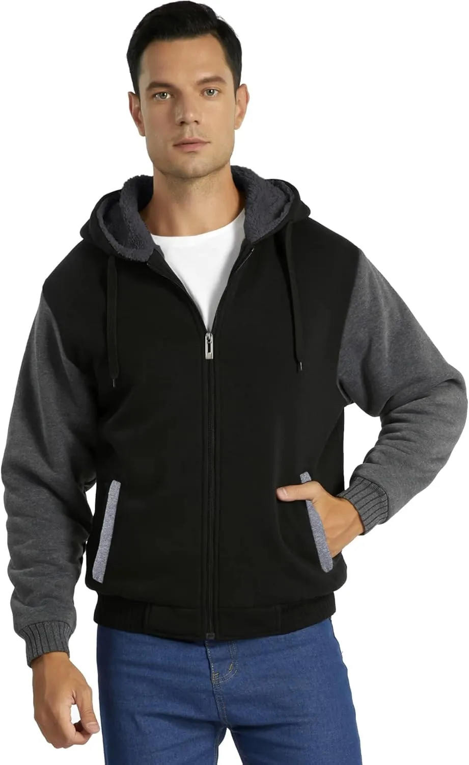 Little Beauty Hoodies for Men Zipper Jacket Fleece Sherpa Lined Winter Wool Heavyweight Sweashirts