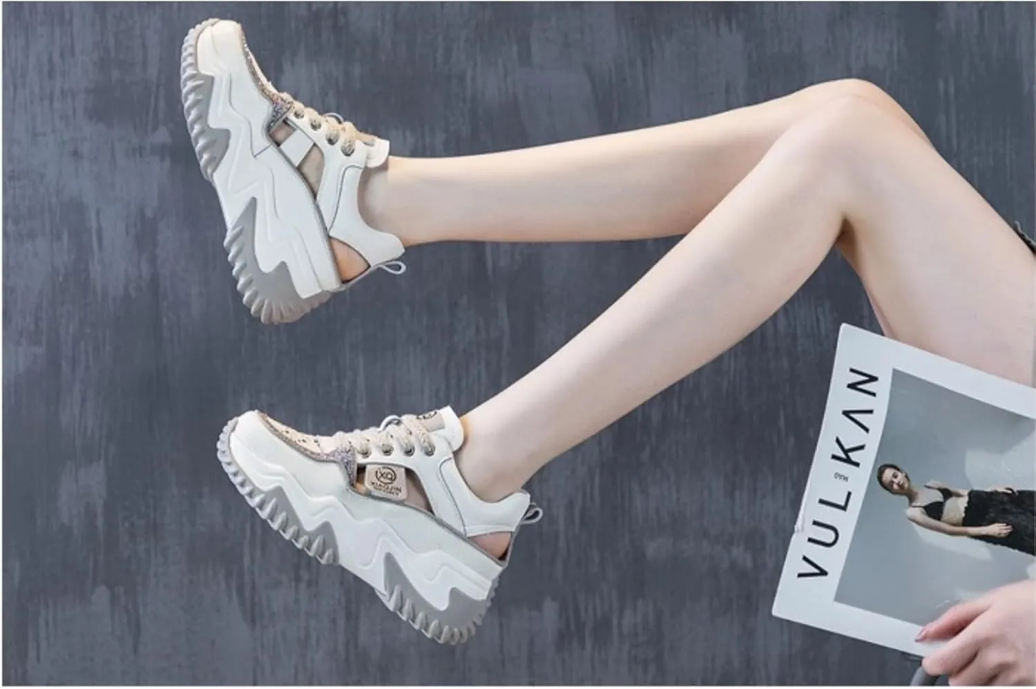 Low-Cut Breathable Mesh Dad Sandals Chunky Sneakers for Women Rhinestone Lace Wedge Shoes Summer Comfort Sport Walking