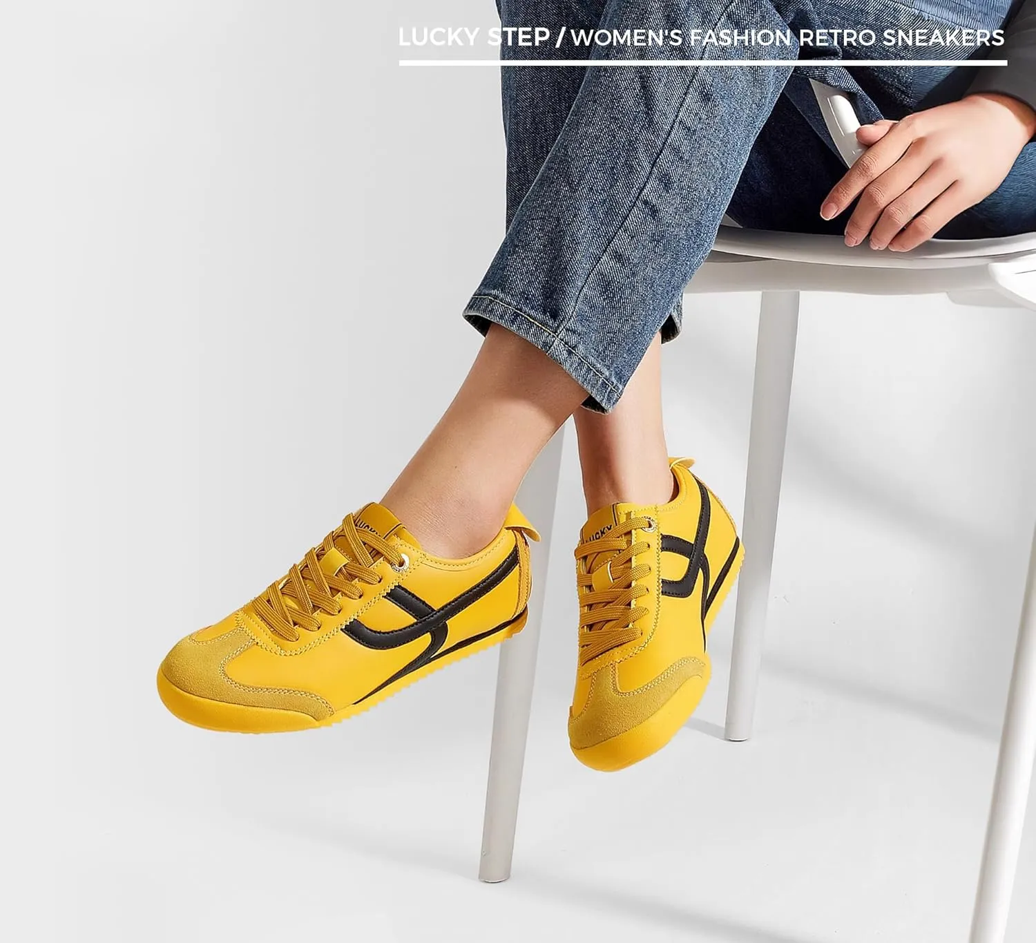 LUCKY STEP Women's Retro Fashion Sneakers Thin Sole Casual Walking Lightweight Tennis Trainers Running Gym Workout Classic Comfortable Athletic Shoes