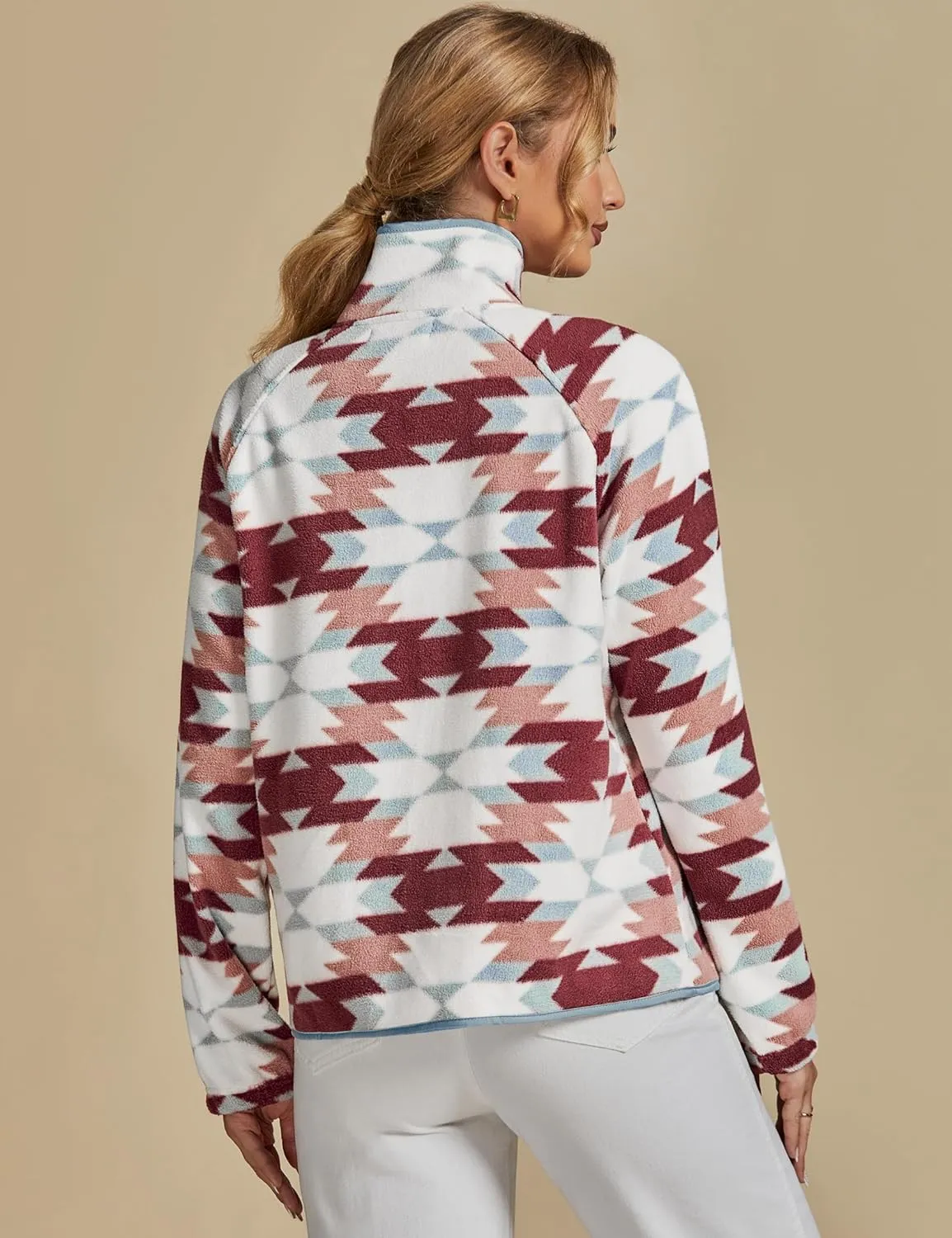 luvamia Fleece Jacket Women Winter Western Aztec Print Fall Button Down Shacket Lightweight Coat with Pockets