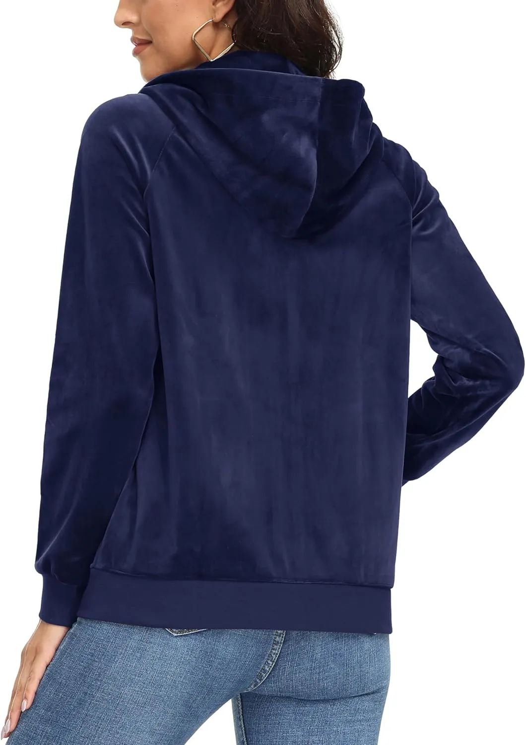 MAGCOMSEN Women's Velour Hooded Jacket Long Sleeve Full Zip Outerwear Soft Warm Velvet Jacket with Side Pockets