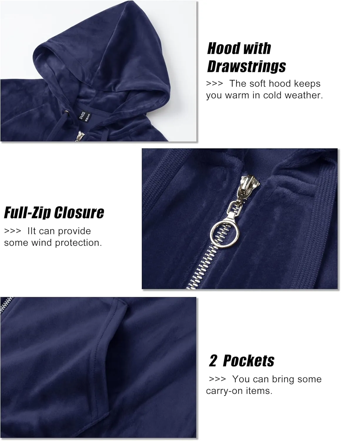 MAGCOMSEN Women's Velour Hooded Jacket Long Sleeve Full Zip Outerwear Soft Warm Velvet Jacket with Side Pockets