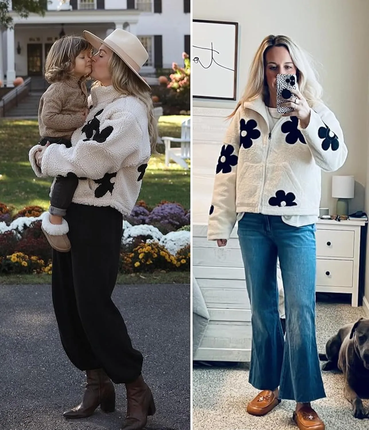 Maixang Womens Floral Print Sherpa Fleece Jackets Winter Zipper Cropped Coat Casual Long Sleeve Outwear with Pockets